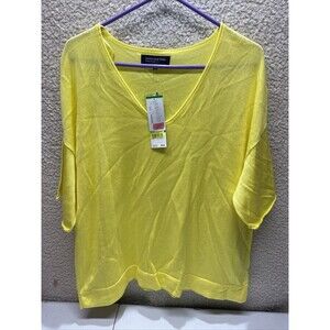 Jones New York Womens pullover Top Knitted Yellow Size PL/G NWT